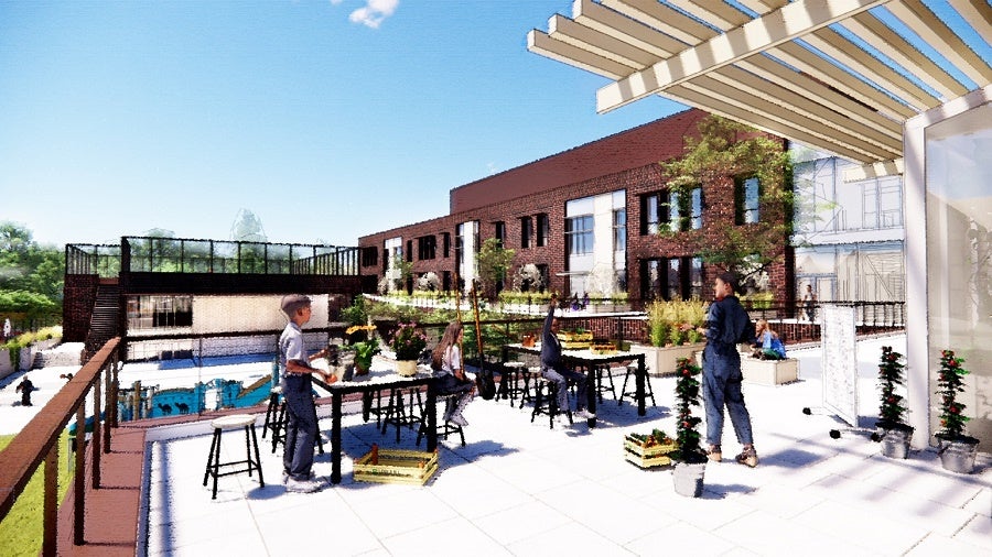 Design drawing of new building. Learning Terrace: Garden Flex/ STEAM Outdoor Classroom
