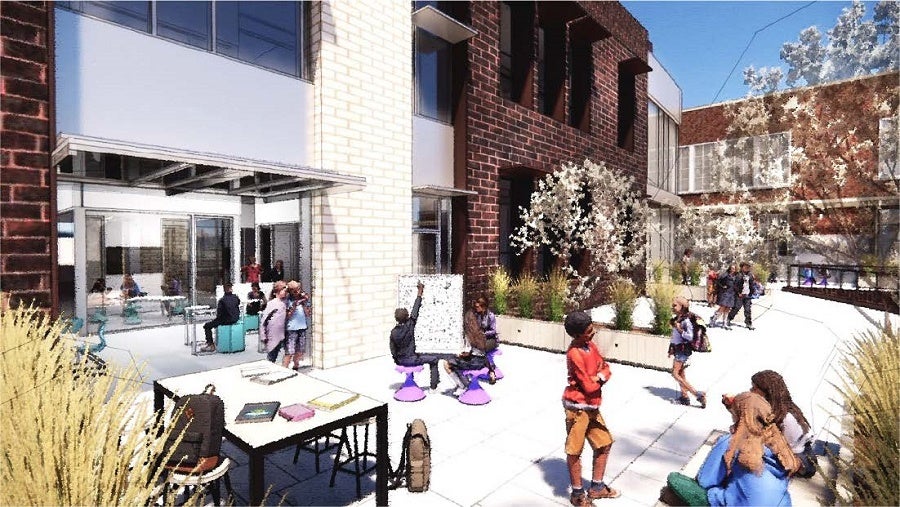 Design drawing of new building. Learning Terrace: Outdoor Classroom at Learning Commons